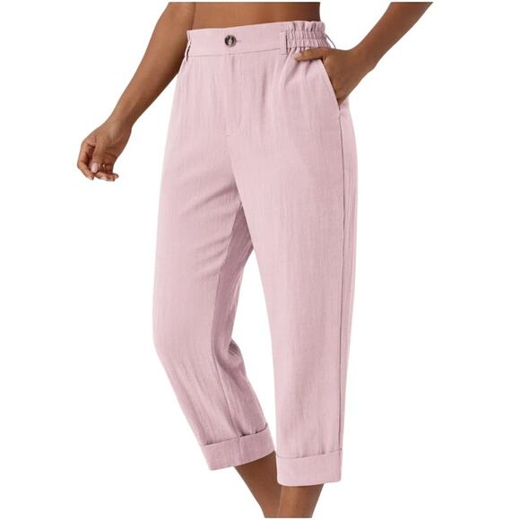 Halara Women's High Waisted Capri Linen-Feel Pants Pink Size Medium Cropped NEW - Picture 1 of 8